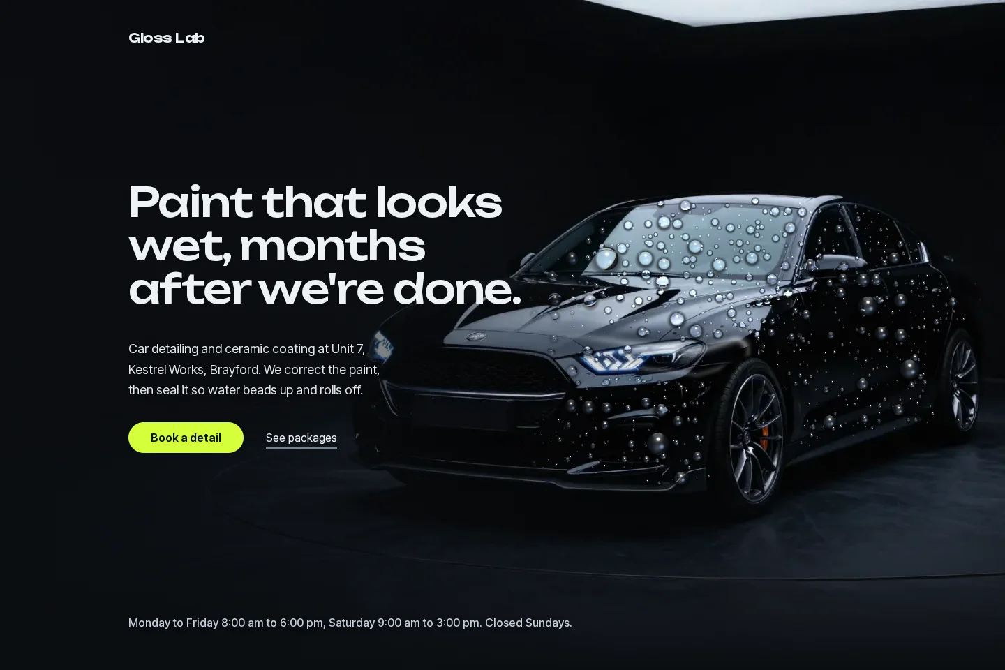 Homepage screenshot of the Gloss Lab concept demo