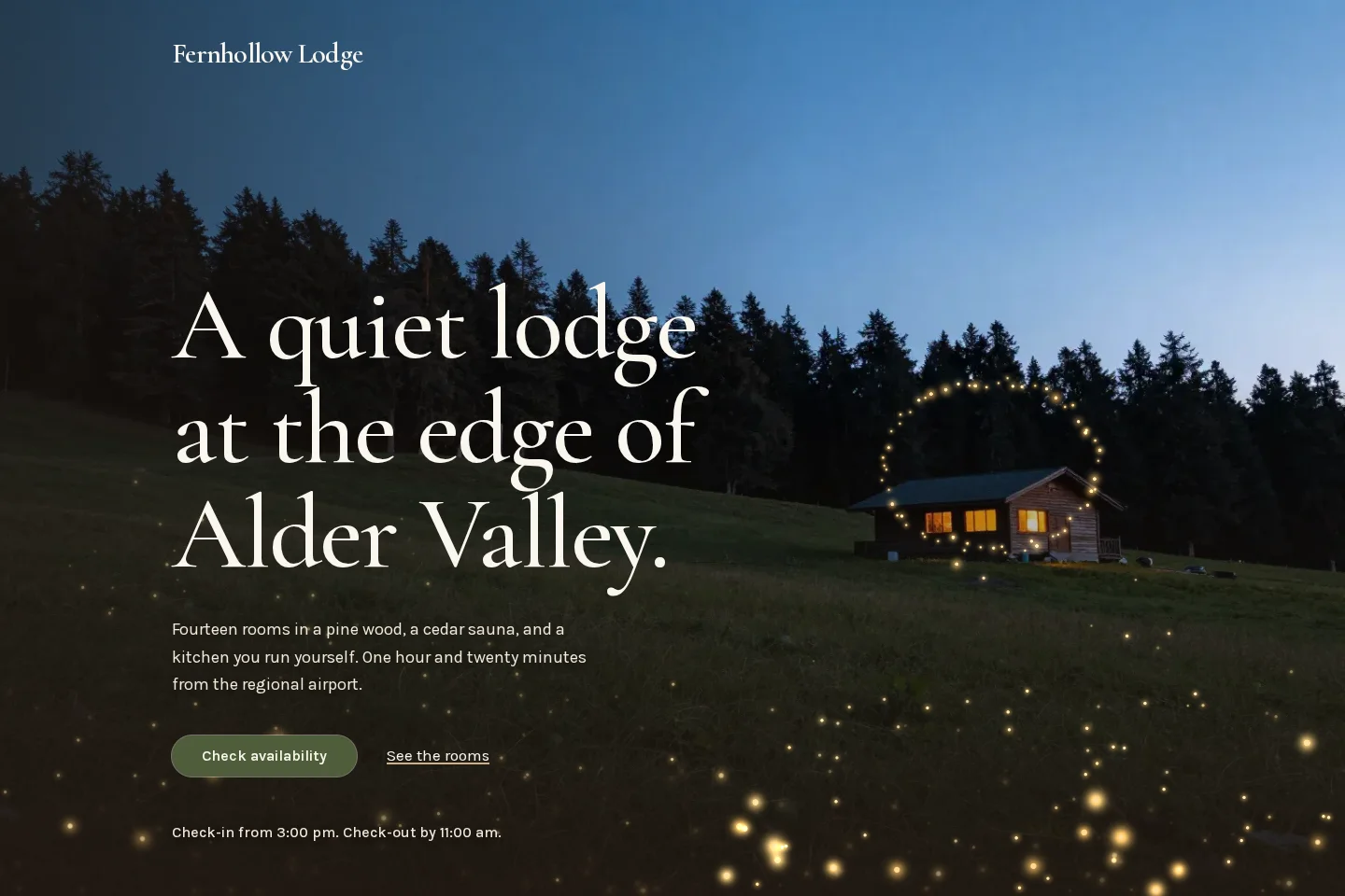 Homepage screenshot of the Fernhollow Lodge concept demo