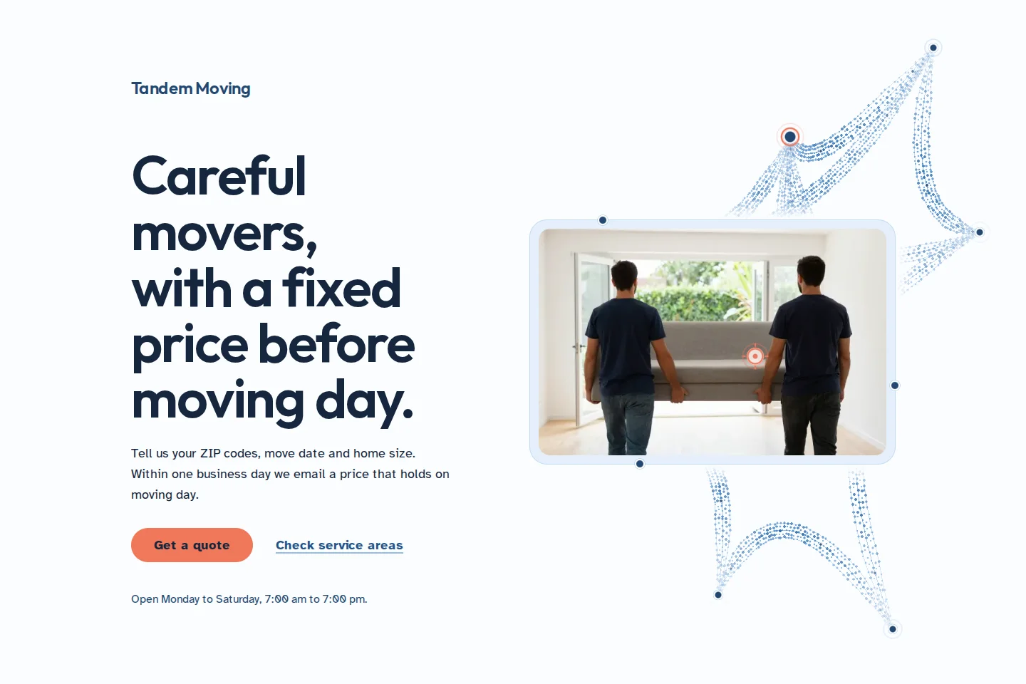 Homepage screenshot of the Tandem Moving concept demo