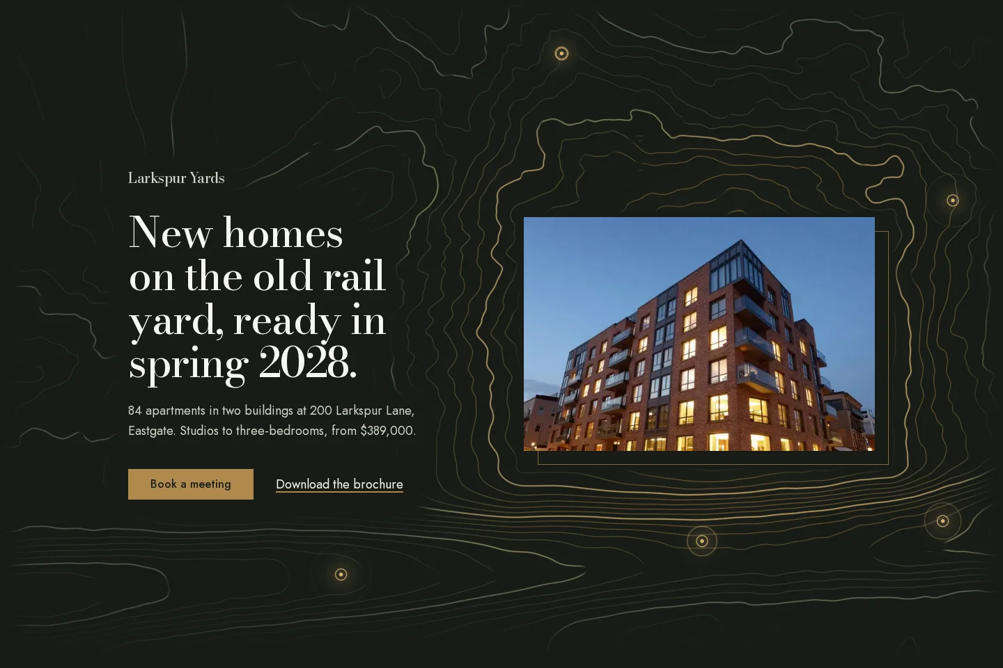 Homepage screenshot of the Larkspur Yards concept demo