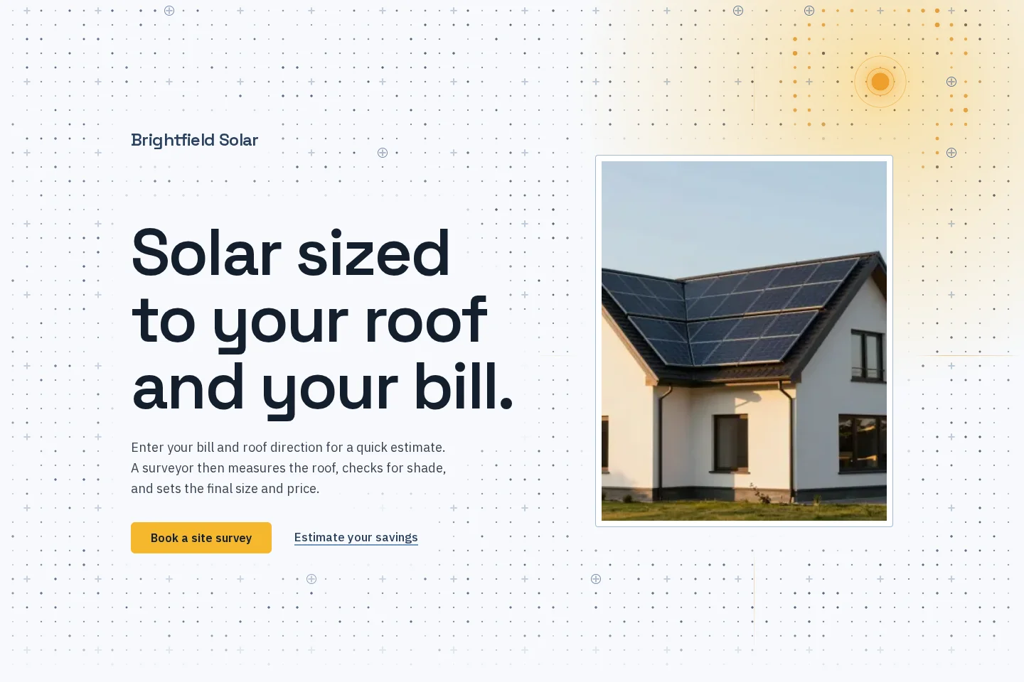 Homepage screenshot of the Brightfield Solar concept demo