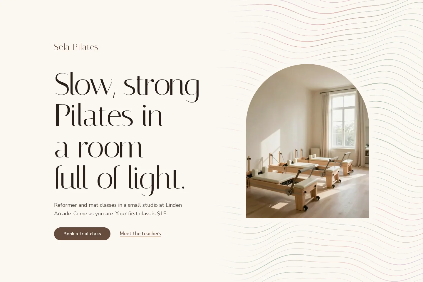 Homepage screenshot of the Sela Pilates concept demo